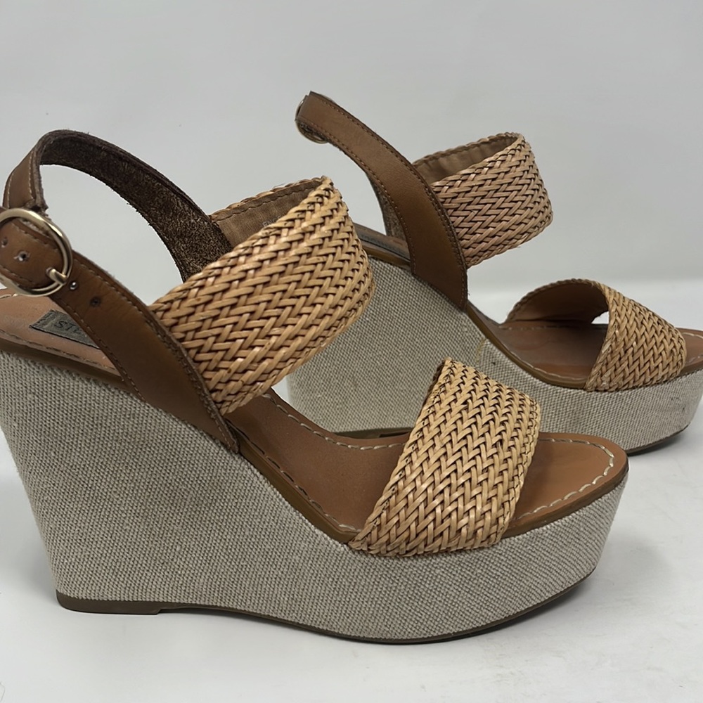 Steve Madden Wedge Sandal High Tan Size 8 Weave Strap